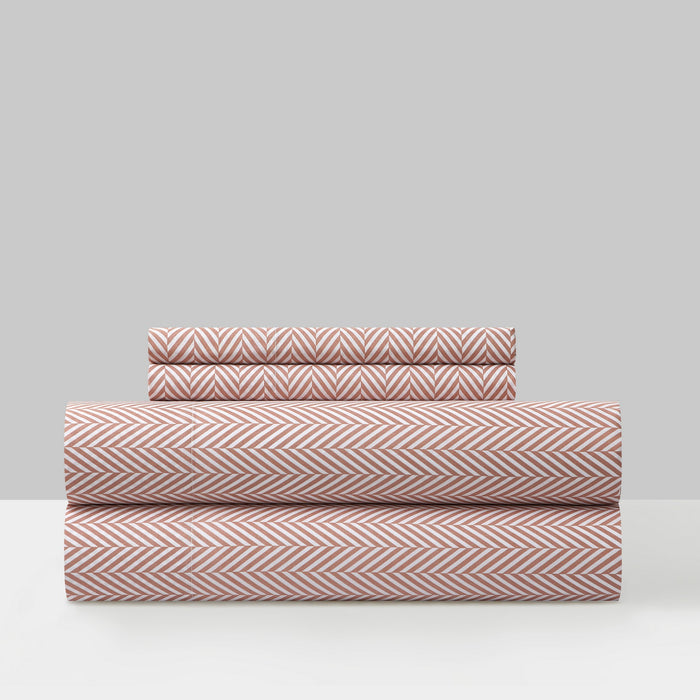 Chic Home Denise Sheet Set Super Soft Graphic Herringbone Print Design - Includes 1 Flat, 1 Fitted Sheet, and 2 Pillowcases - 4 Piece - Queen 90x102", Blush - Blush