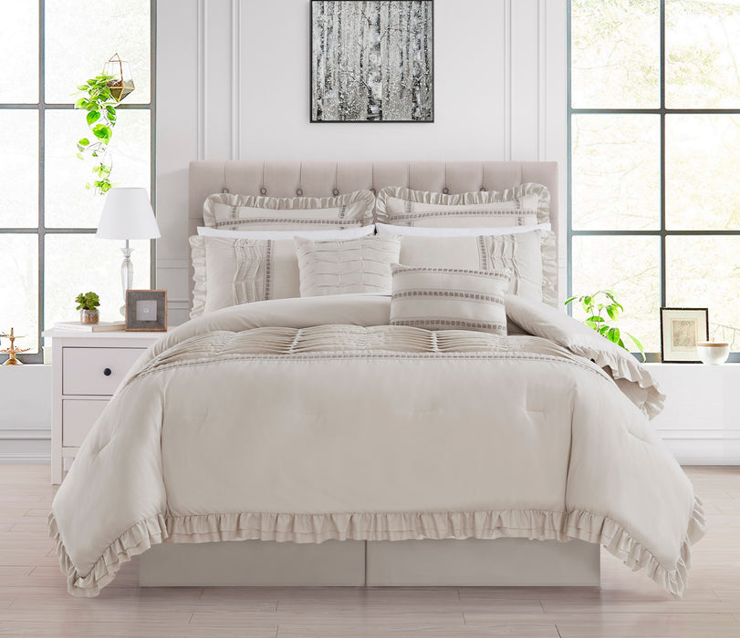 Chic Home Yvette Comforter Set Ruffled Pleated Flange Border Design Bedding Beige, Queen - Queen