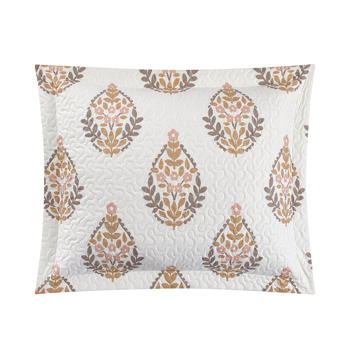Chic Home Breana 7 Piece Quilt Set Floral Medallion Print Design Bed In A Bag Bedding Taupe