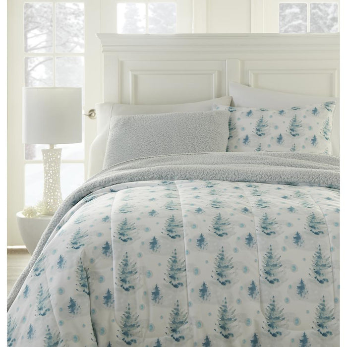 Micro Flannel Reverse to Sherpa Comforter Set, King, Watercolor Pines - King,Watercolor Pines