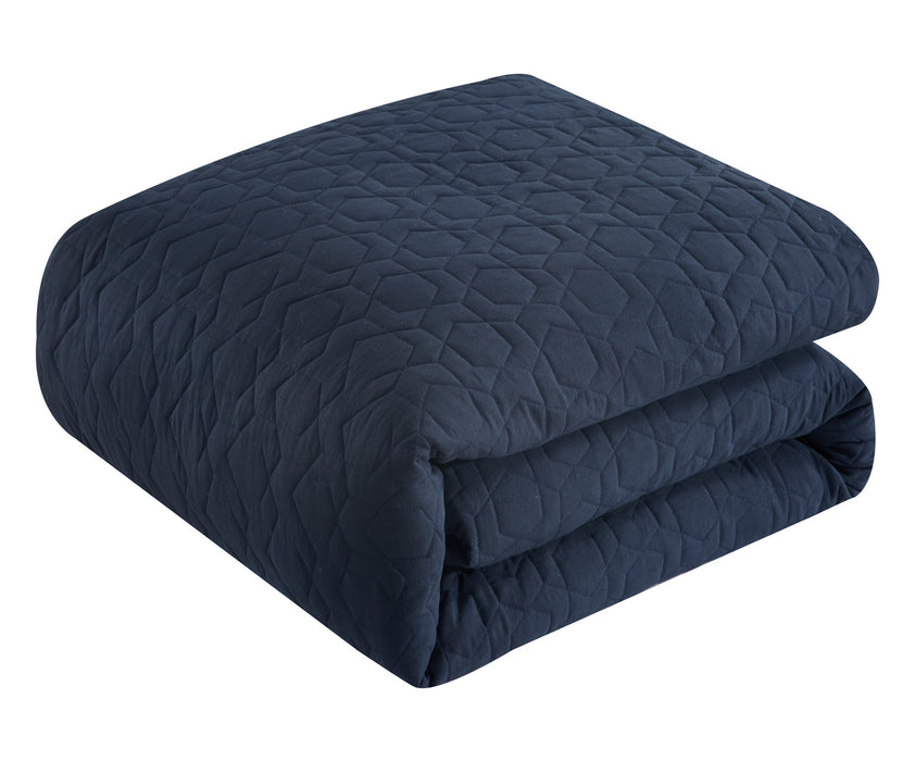 NY&C Home Davina 5 Piece Comforter Set Geometric Hexagonal Pattern Design Bedding - Decorative Pillows Shams Included, Queen, Navy - Queen