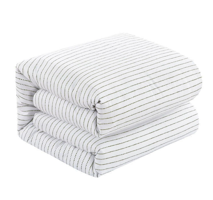 Chic Home Wesley Duvet Cover Set Contemporary Solid White With Dot Striped Pattern Print Design Bedding - Pillow Shams Included - 3 Piece - Queen 90x90", Green - Queen