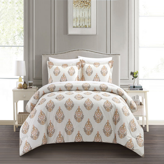 Chic Home Amelia 2 Piece Duvet Cover Set Floral Medallion Print Design Bedding with Zipper Closure Twin Taupe - Twin