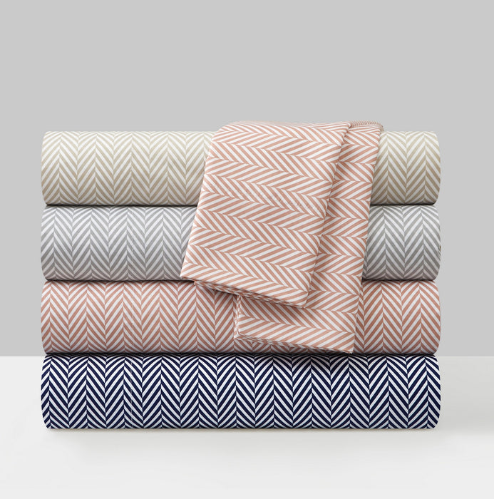 Chic Home Denise Sheet Set Super Soft Graphic Herringbone Print Design - Includes 1 Flat, 1 Fitted Sheet, and 2 Pillowcases - 4 Piece - Queen 90x102", Grey - Grey