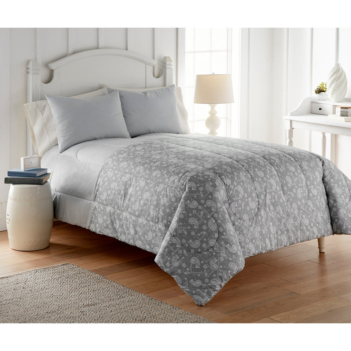 Micro Flannel 6 in 1 Comforter Set, Twin, Gray Paisley - Twin,Gray Paisley