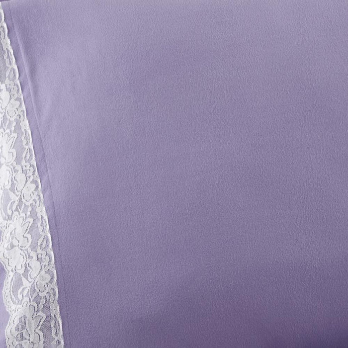 Shavel Micro Flannel Quality Lace-Edged Sheet Set - Twin Flat/Fitted Sheet 66x96/75x39x14" Pillowcase 21x32" - Amethyst. - Twin,Amethyst