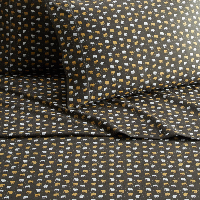 NY&C Home Laroi 4 Piece Sheet Set Super Soft Elephant Pattern Print Design – Includes 1 Flat, 1 Fitted Sheet, and 2 Pillowcases, Queen, Grey - Queen