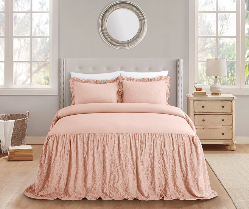 Chic Home Ashford Quilt Set Crinkle Crush Ruffled Drop Design Bed In A Bag Bedding - Sheets Pillowcases Pillow Shams Included - 7 Piece - King 80x76", Blush - King