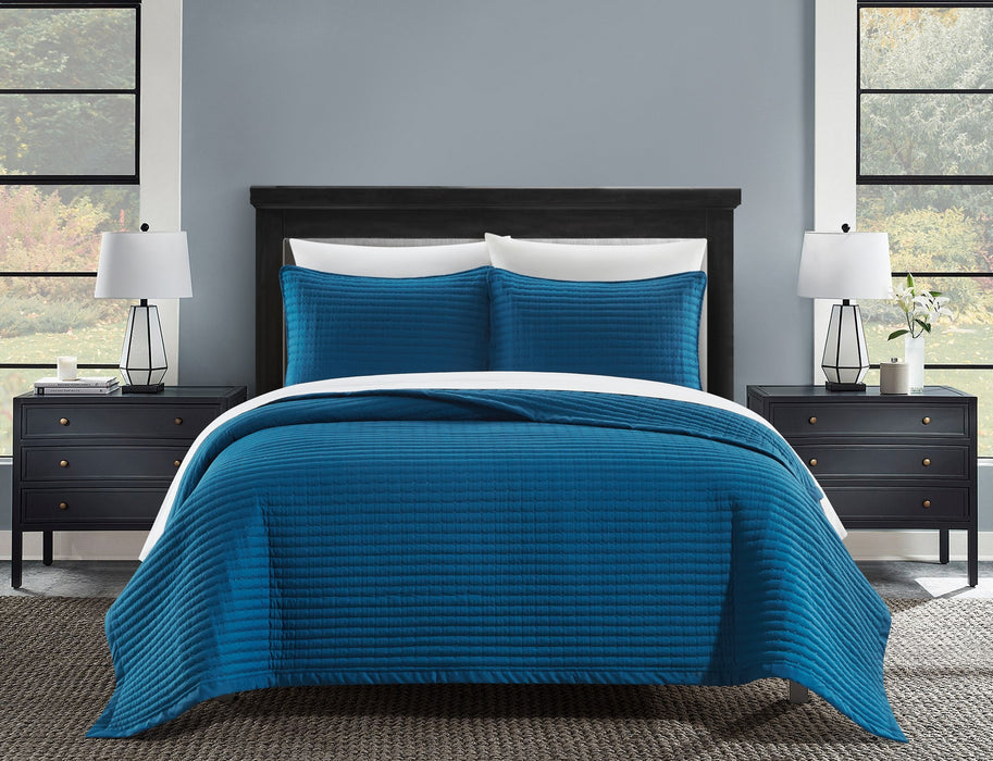 Chic Home Xavier Quilt Set Geometric Square Tile Pattern Bed In A Bag Bedding - Sheets Pillowcases Pillow Shams Included - 7 Piece - Queen 90x92", Blue - Queen