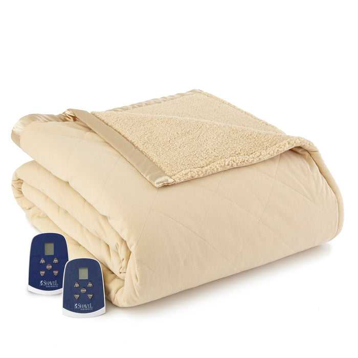 Shavel Micro Flannel Heating Technology Luxuriously Soft Solid Sherpa Electric Blanket - Twin 62x84" - Chino - Twin,Chino