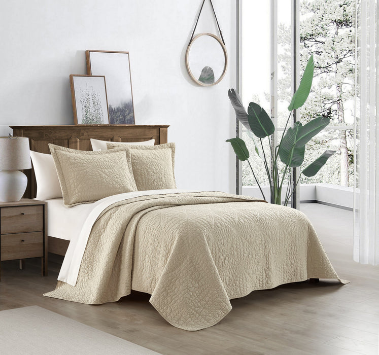 NY&C Home Babe 3 Piece Cotton Quilt Set Geometric Floral Pattern Bedding - Pillow Shams Included, King, Beige - King