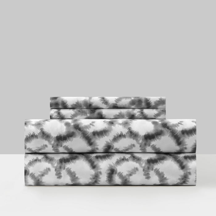 Chic Home Amira Sheet Set Watercolor Overlapping Rings Pattern Print Design - Includes 1 Flat, 1 Fitted Sheet, and 2 Pillowcases - 4 Piece - King 108x102", Grey - Grey