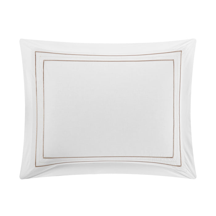 Chic Home Milos Cotton Comforter Set Dual Stripe Embroidered Border Hotel Collection Bed In A Bag Bedding - Includes Sheets Pillowcases Decorative Pillow Shams - 8 Piece - Queen 92x96, Beige - Queen