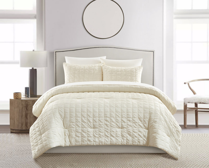 Chic Home Jessa Comforter Set Washed Garment Technique Geometric Square Tile Pattern Bedding - Pillow Shams Included - 3 Piece - King 104x92", Beige - King