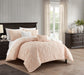 NY&C Home Leighton 9 Piece Comforter Set Diamond Stitched Design Crinkle Textured Pattern Bed In A Bag Bedding - Sheets Pillowcases Decorative Pillows Shams Included, Queen, Blush - Queen
