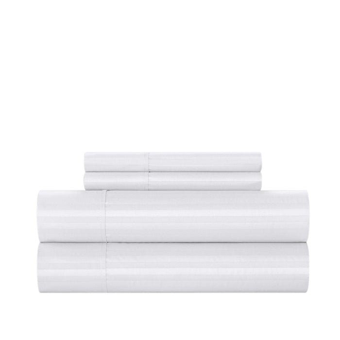 Chic Home Siena Sheet Set Solid Color Striped Pattern Technique - Includes 1 Flat, 1 Fitted Sheet, and 2 Pillowcases - 4 Piece - King 108x102", White - King