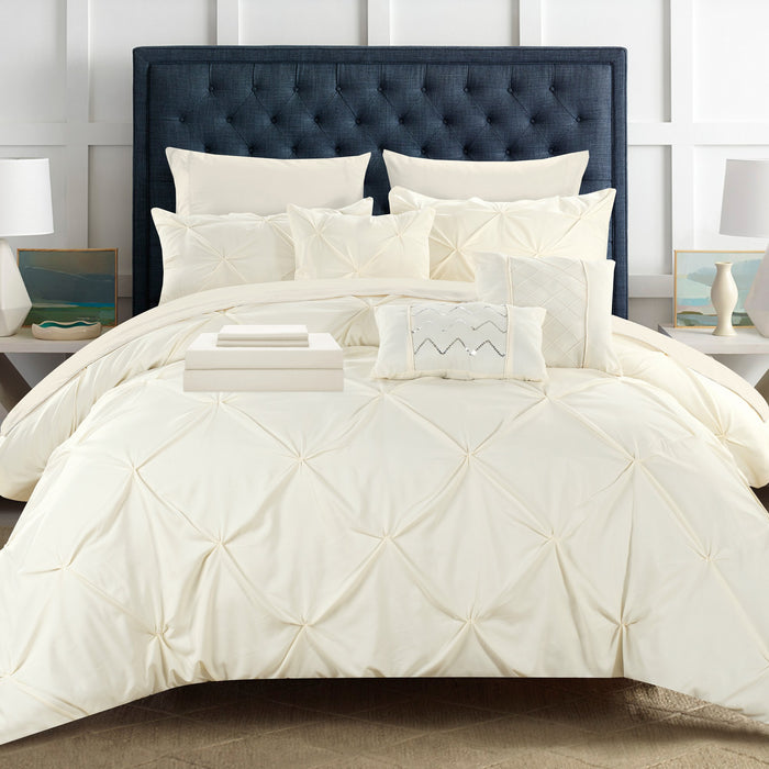 Chic Home Mycroft Pinch Pleated Ruffled Bed In A Bag Soft Microfiber Sheets 10 Pieces Comforter Decorative Pillows & Shams - King 104x90, Beige - King