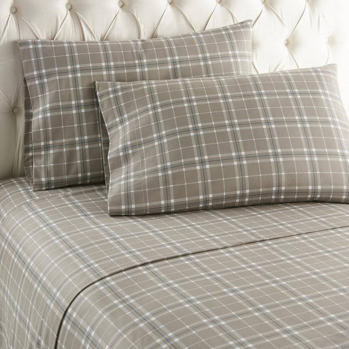 Micro Flannel Printed Deep-Pocket Sheet Set, Twin, Carlton Plaid Bark - Twin,Carlton Plaid Bark