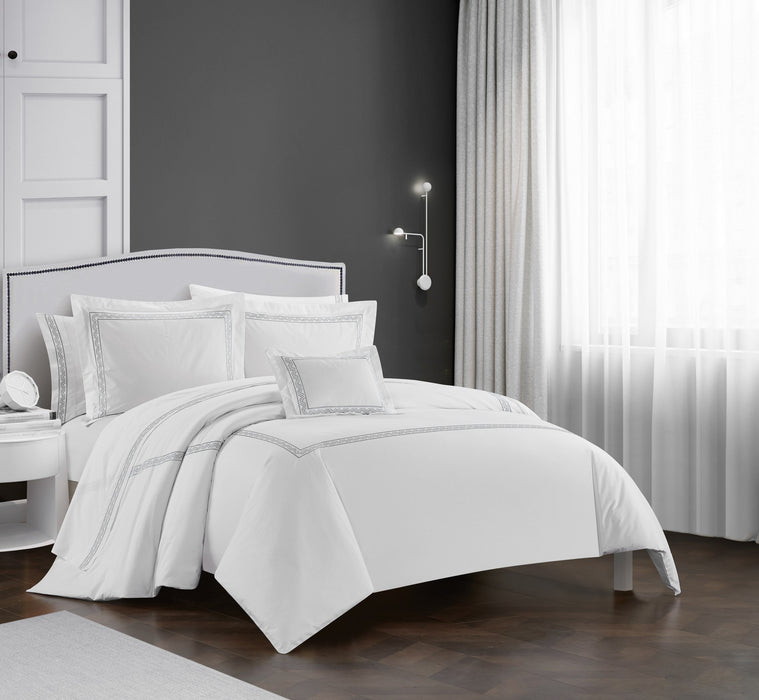 Chic Home Crete Cotton Comforter Set Solid White With Dual Stripe Embroidered Border Zig-Zag Details Hotel Collection Bedding - Includes Decorative Pillow Shams - 4 Piece - Queen 92x96, Grey - Queen