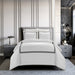 Chic Home Lewiston 7 Piece Cotton Blend Duvet Cover 1500 Thread Count Set Solid White With Embroidered Details Bed In A Bag Queen Black - Queen