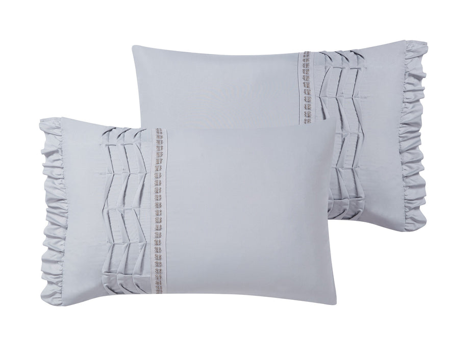 Chic Home Yvette Comforter Set Ruffled Pleated Flange Border Design Bed In A Bag Grey, King - King