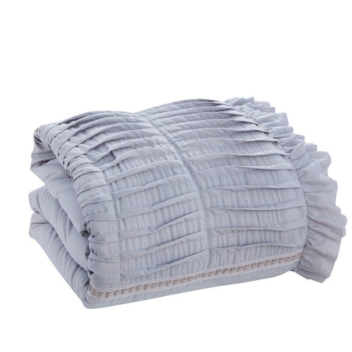 Chic Home Yvette Comforter Set Ruffled Pleated Flange Border Design Bed In A Bag Grey, King - King