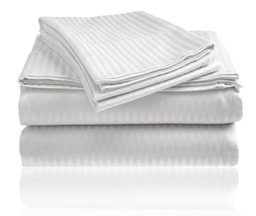 Embossed 1800 Series Wrinkle Resistant Ultra Soft Stripe Premium All Season Bed Sheet Set White