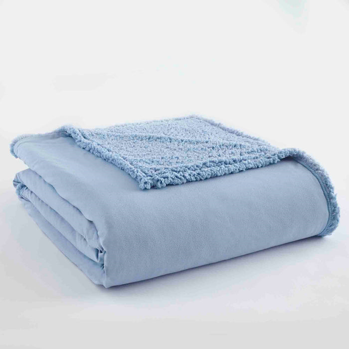 Shavel Micro Flannel High Quality Reversible Solid Patterned Super Soft Sherpa Blanket - Full/Queen 90x90" - Wedgewood - Full/Queen,Wedgewood