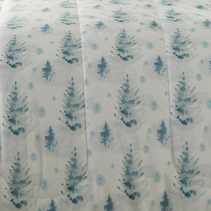Micro Flannel Reverse to Sherpa Comforter Set, Twin, Watercolor Pines - Twin,Watercolor Pines