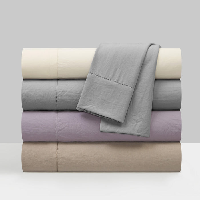 Chic Home Casey Sheet Set Solid Color Washed Garment Technique - Includes 1 Flat, 1 Fitted Sheet, and 1 Pillowcase - 3 Piece - Twin 66x102", Taupe - Taupe