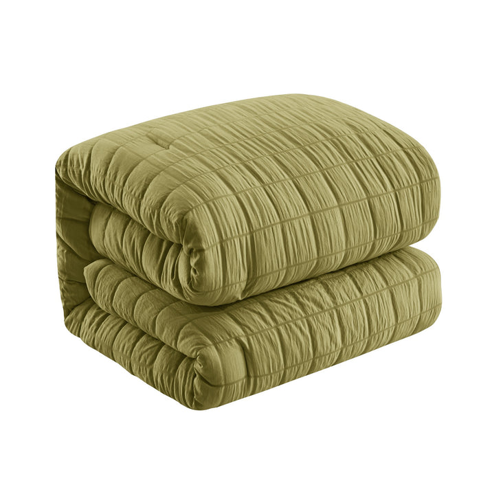 Chic Home Jessa Comforter Set Washed Garment Technique Geometric Square Tile Pattern Bed In A Bag Bedding - Sheets Pillowcases Pillow Shams Included - 7 Piece - Queen 90x92", Green - Queen