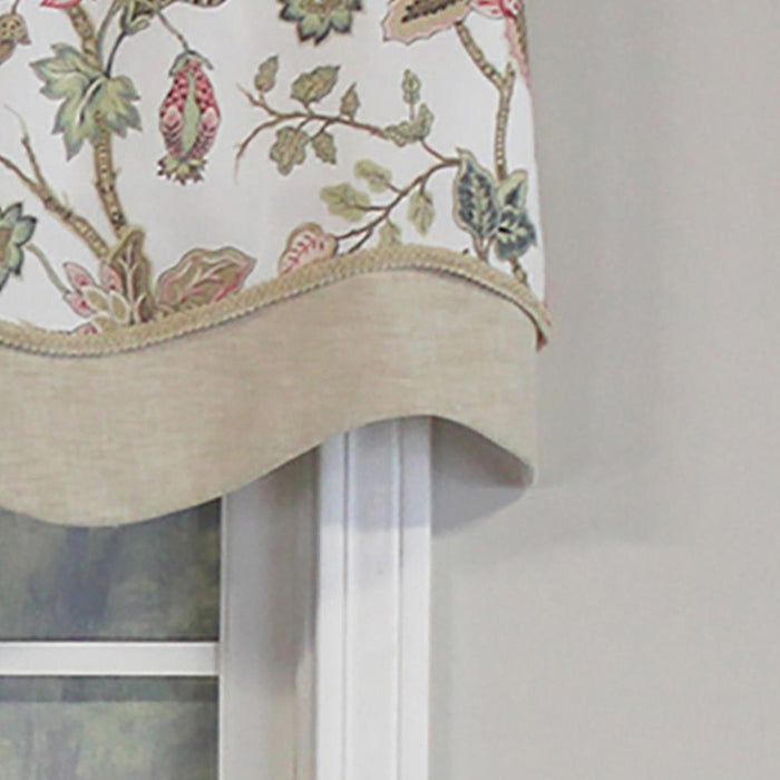 RLF Home Gianna Glory Valance Natural. 3" Rod Pocket, Layered, Trimmed. 50"W X 16"L - Natural