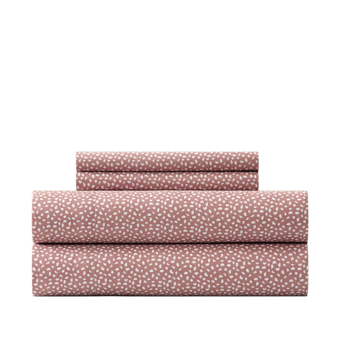 Chic Home Raven Sheet Set Solid Color With White Spots Animal Pattern Print Design - Includes 1 Flat, 1 Fitted Sheet, and 1 Pillowcase - 3 Piece - Twin 66x102", Blush - Blush