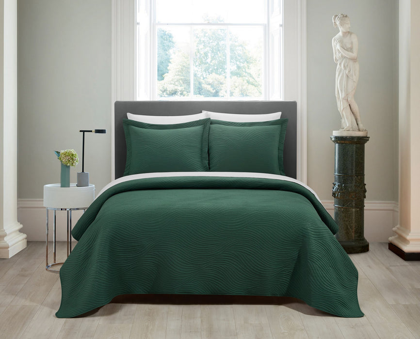 NY&C Home Teague 3 Piece Quilt Set Contemporary Organic Wave Pattern Bedding - Pillow Shams Included, King, Green - King