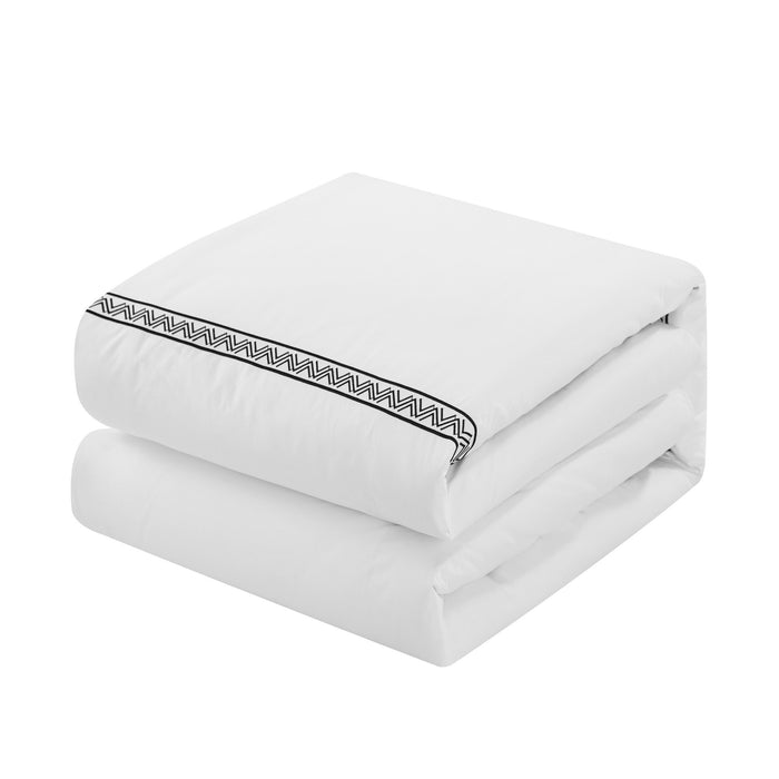 Chic Home Crete Cotton Comforter Set Solid White With Dual Stripe Embroidered Border Zig-Zag Details Hotel Collection Bedding - Includes Decorative Pillow Shams - 4 Piece - King 106x96, Black - King