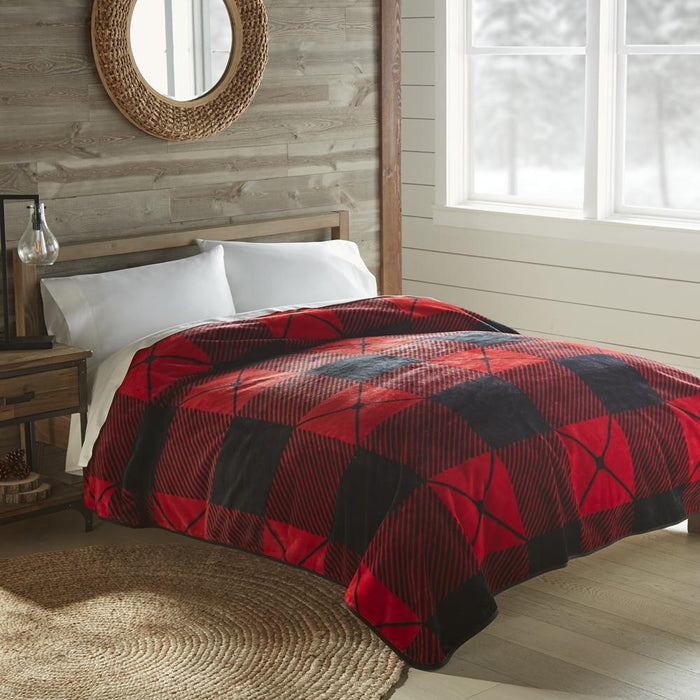 High Pile Oversized 90x90 Luxury Coverlet Blanket, One Size, Buffalo Check Red - Buffalo Check Red
