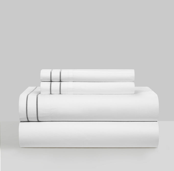 Chic Home Santorini Cotton Comforter Set Dual Stripe Embroidered Border Hotel Collection Bed In A Bag Bedding - Includes Sheets Pillowcases Decorative Pillow Shams - 8 Piece - King 106x96, Grey - King