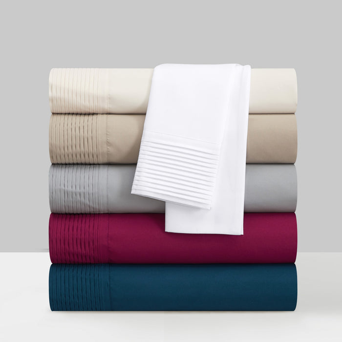 Chic Home Harley Sheet Set Solid Color With Pleated Details - Includes 1 Flat, 1 Fitted Sheet, and 2 Pillowcases - 4 Piece - Queen 90x102", Blue - Blue