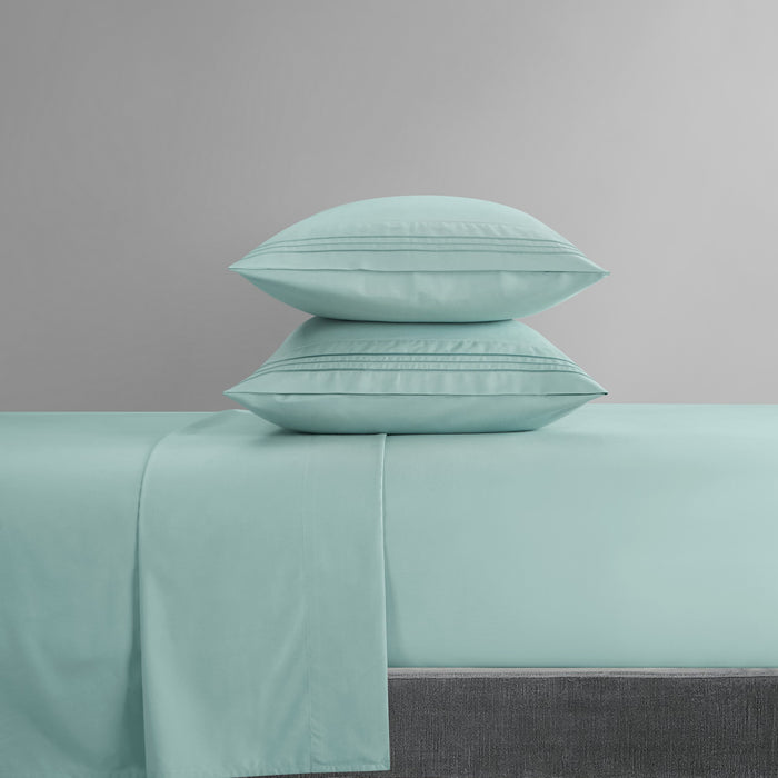 NY&C Home Lain 4 Piece Sheet Set Super Soft Stripe Embroidered Design – Includes 1 Flat, 1 Fitted Sheet, and 2 Pillowcases, King, Blue - Blue