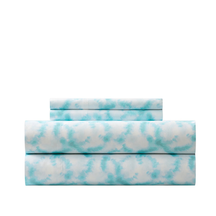 Chic Home Amira Sheet Set Watercolor Overlapping Rings Pattern Print Design - Includes 1 Flat, 1 Fitted Sheet, and 1 Pillowcase - 3 Piece - Twin 66x102", Aqua - Aqua