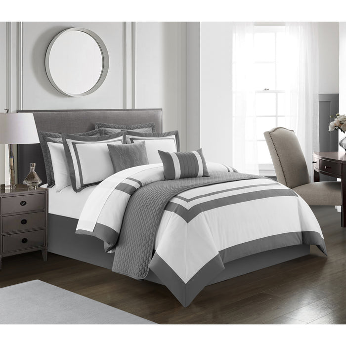 Chic Home Hortense Comforter And Quilt Set Hotel Collection Design Fish Scale Pattern Bed In A Bag Grey, Twin X-Long - Twin X-Long