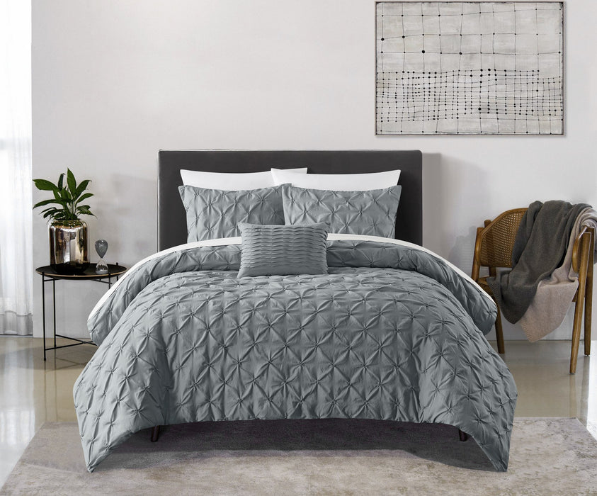 Chic Home Bradley Comforter Set Diamond Pinch Pleat Pattern Design Bedding - Decorative Pillow Shams Included - 4 Piece - King 104x92", Grey - King