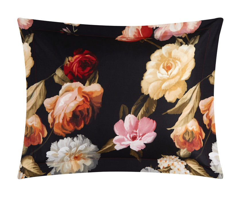 Chic Home Enid 5 Piece Reversible Comforter Set Floral Print Cursive Script Design Bedding - Decorative Pillows Shams Included - King 106x92", Black - King