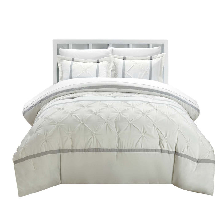 Chic Home Veronica Nica Pinch Pleat Pintuck 7 Pieces Duvet Cover Set - Queen 90x90, White - Queen