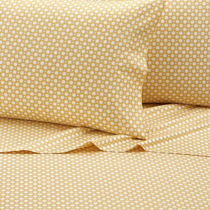 NY&C Home Rylie 4 Piece Sheet Set Super Soft Geometric Polka Dot Pattern Print Design – Includes 1 Flat, 1 Fitted Sheet, and 2 Pillowcases, , Yellow, King - Yellow