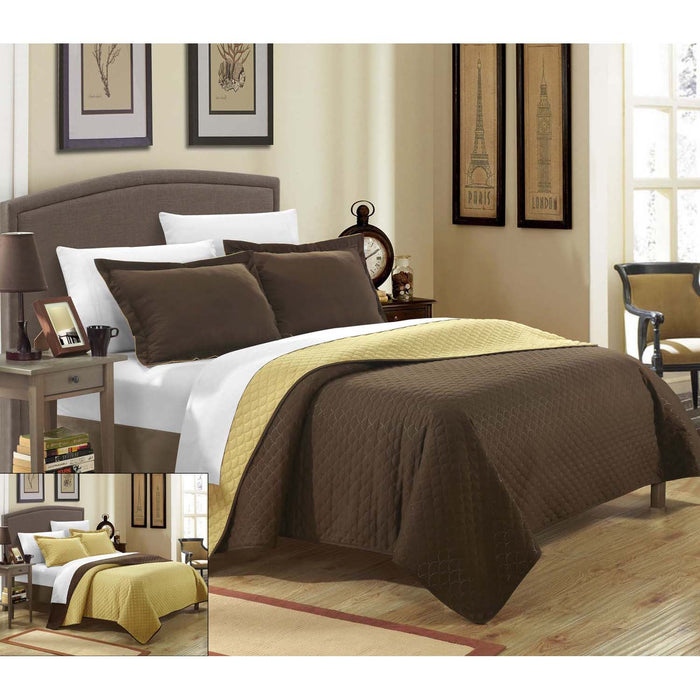 Chic Home Lugano Teresa Reversible Modern Design Bed In A Bag 7 Pieces Quilt Set - Queen 90x90, Gold - Queen