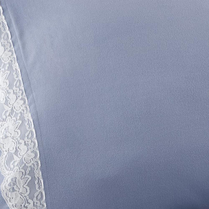 Shavel Micro Flannel Quality Lace-Edged Sheet Set - King Flat/Fitted Sheet 108x110/80x78x18" 2-Pillowcase 21x40" - Wedgewood. - King,Wedgewood