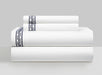 Chic Home Ella Cotton Duvet Cover Set Solid White Dual Stripe Embroidered Border Zig-Zag Details Hotel Collection Bedding - Includes Sheets Pillowcases Pillow Shams - 7 Piece - King 106x96, Navy - King