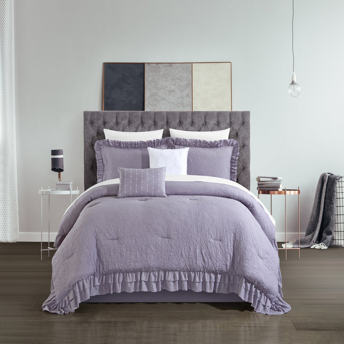 Chic Home Kensley Comforter Set Washed Crinkle Ruffled Flange Border Design Bedding Lavender, Twin - Twin