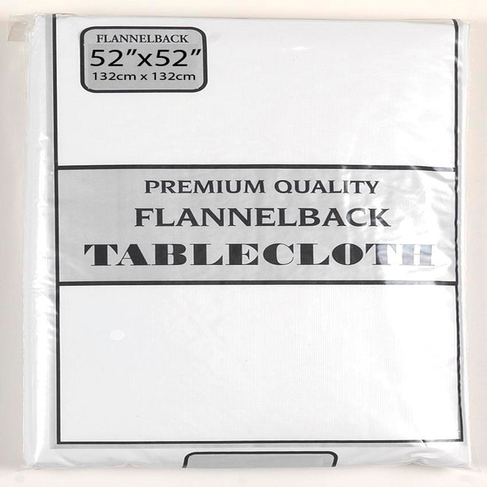 Carnation Home Fashions Vinyl Tablecloth with Polyester Flannel Backing - White 52x52" - White